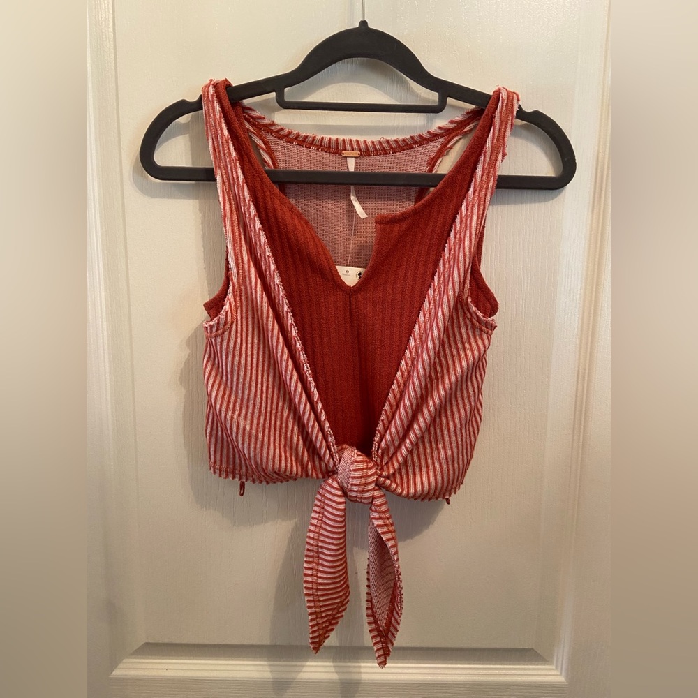 NWT Free People Into the Wild Terracotta Striped Ribbed Crop Tank - Size XS